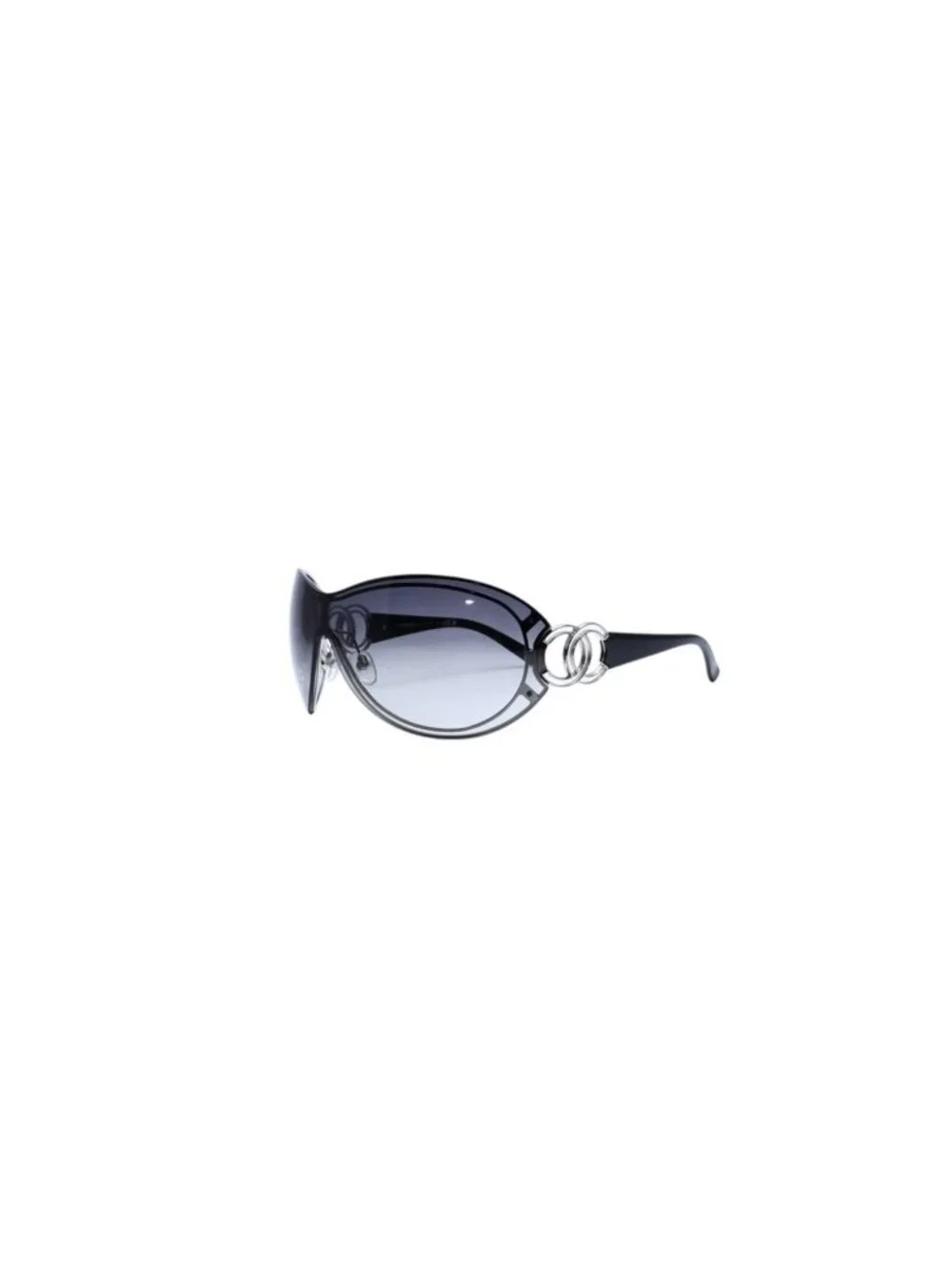 Chanel Shield Sunglasses Eyewear 125 CC Logo Black Silver
